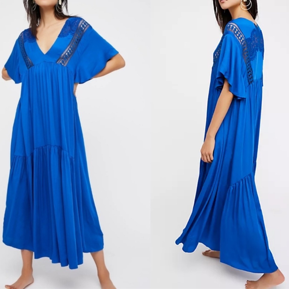 FREE PEOPLE simply extreme maxi blue dress with pockets size XS.